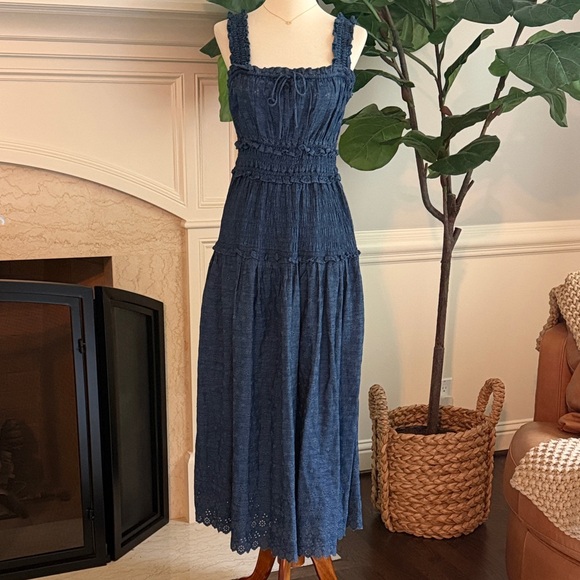 Doen Gap Eyelet Denim Midi Maxi Dress